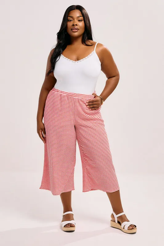 Gingham Textured Midaxi Culottes - Yours