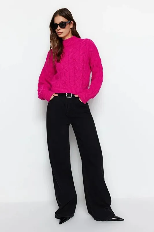 Cable Knit High Neck Cropped Jumper - WOVCOR