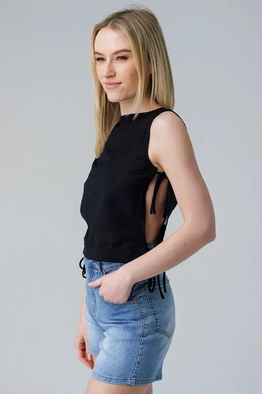 Sleeveless Round Neck Tie Side Shell Top - Influence