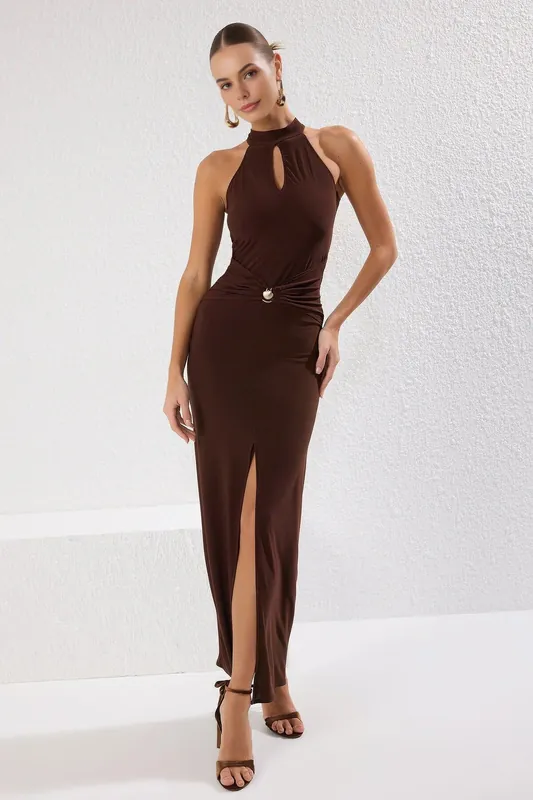 Halterneck Keyhole Maxi Dress - WOVCOR