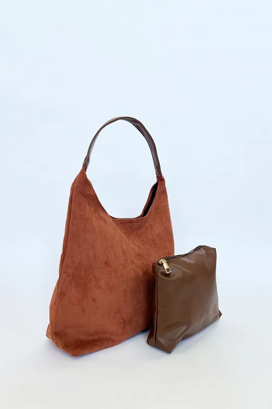 Suede Hobo Shoulder Bag in Tan - SVNX