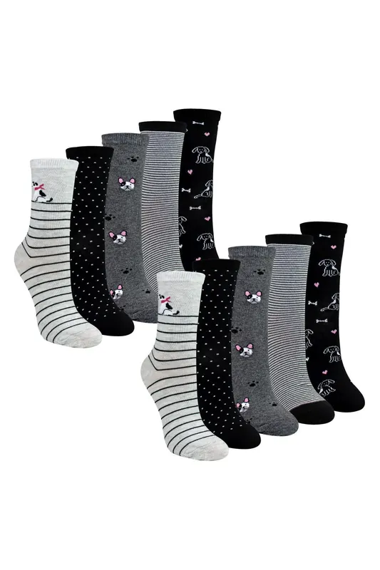 10 Pairs Dog Patterned Socks - Soft Cotton Rich Fun Dog Design Socks