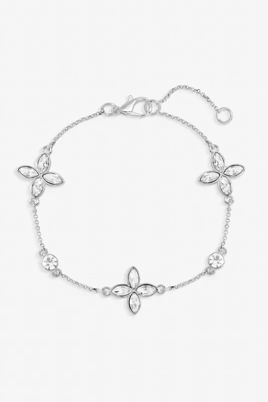 Silver Plated and Crystal Clover Bracelet - Jon Richard