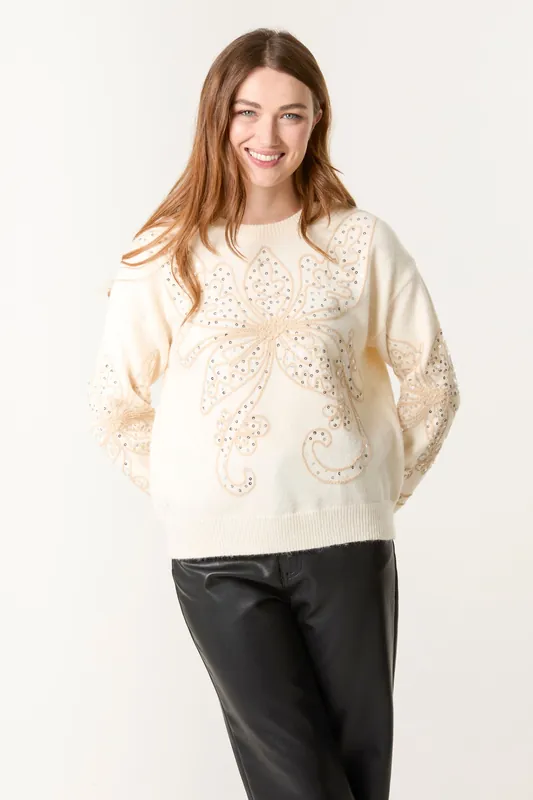 Stone Butterfly Embroidered Jumper - Blue Vanilla