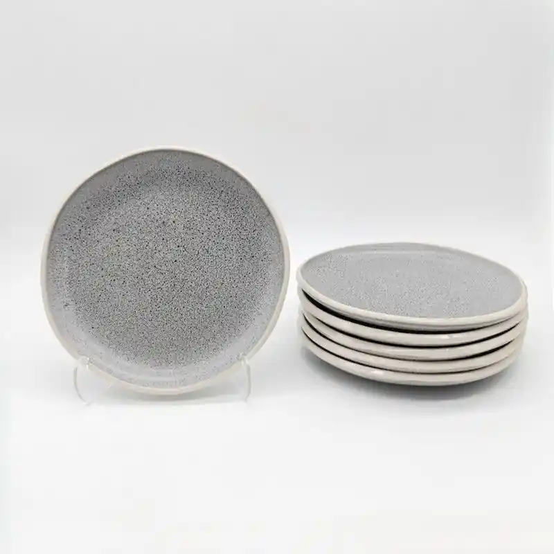 Reactive Grey Glaze Dinnerware Nordic Pebble 6 Dinner Plates 10.6" - Glim & Glam