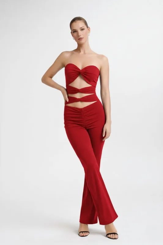Cut-Out Knot Front Bodycon Jumpsuit