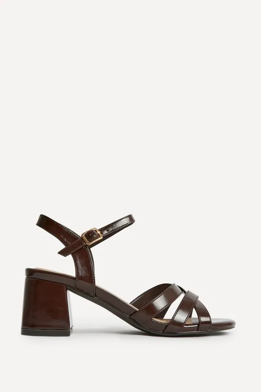 Flair Brown Faux Leather Crossover Heeled Sandals - Linzi