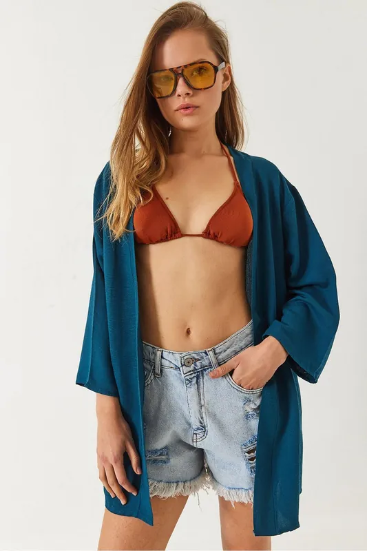 Viscose Linen Blend Kimono - Bianco Lucci