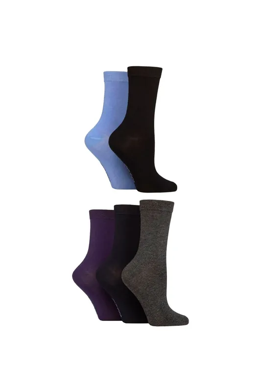 Ladies 5 Pair Plain, Patterned and Striped Bamboo Socks - SOCKSHOP