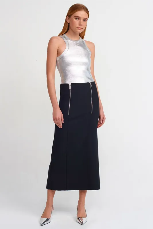 High-Waist Midi Pencil Skirt