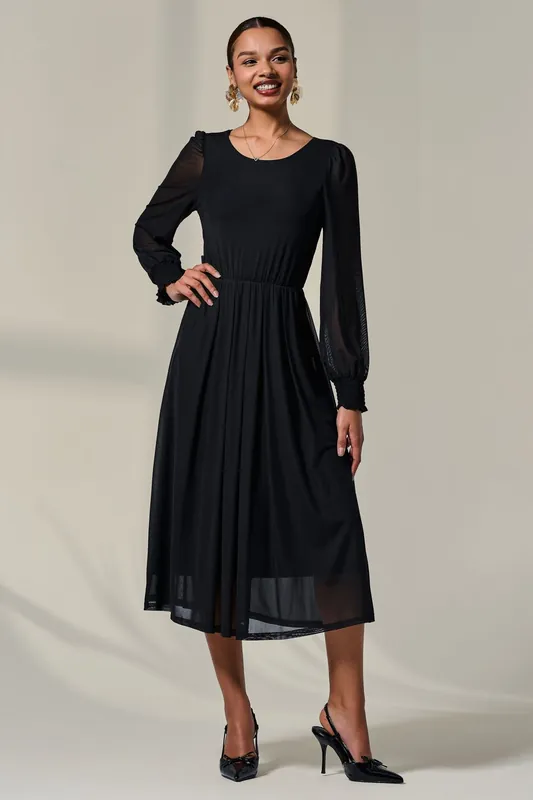 Long Sleeve Mesh Midi Dress - Jolie Moi