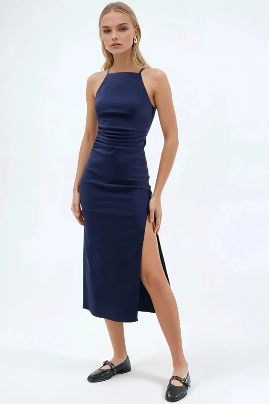 Halter Neck Midi Dress with Slit - Hiccup