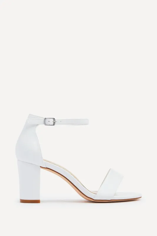 Legacy Wide Fit White Faux Leather Closed Black Block Heel - Linzi