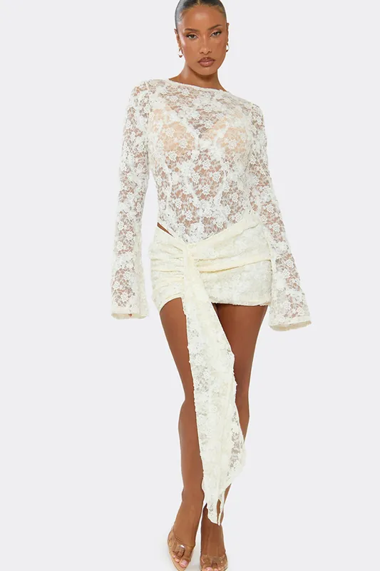 Ruched Lace Mid Rise Mini Skirt - EGO