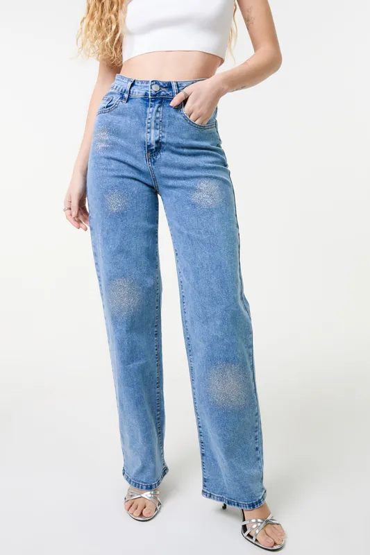 Light Blue High Waist Glitter Jeans - Pink Vanilla