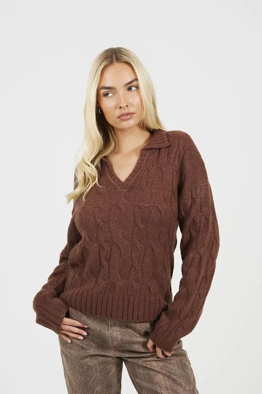 Collared Cable Knit Jumper - Brave Soul