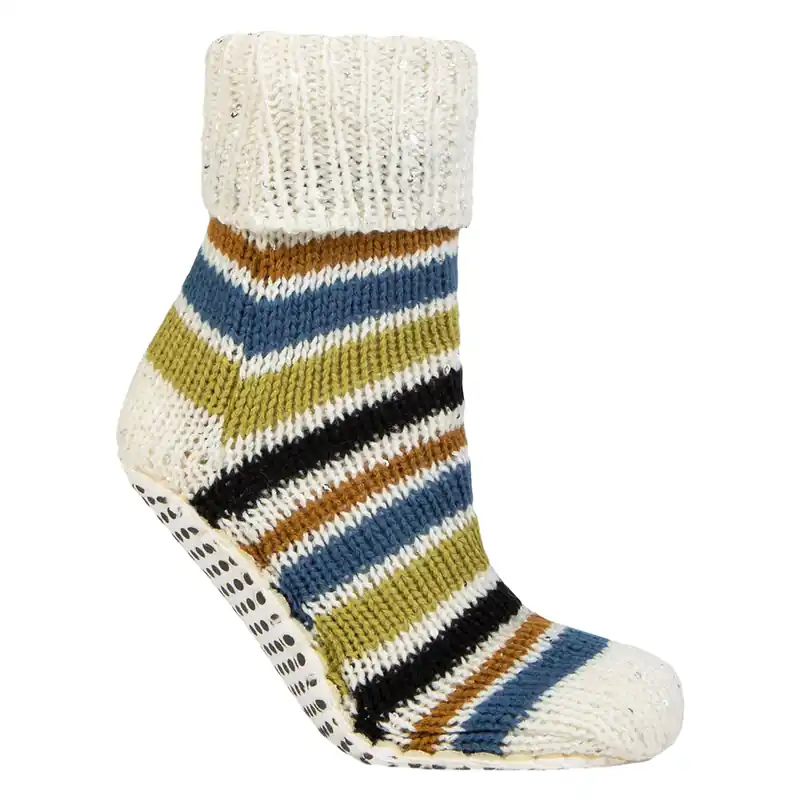 Ladies Fair Isle Moccasin Grip Slipper Socks - ELLE
