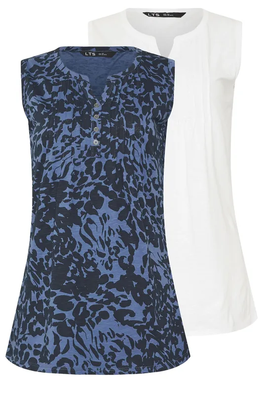 Tall 2 Pack Abstract Leaf Henley Tops - Long Tall Sally