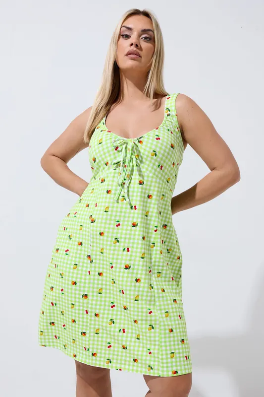 Gingham Fruit Print Mini Dress - Yours