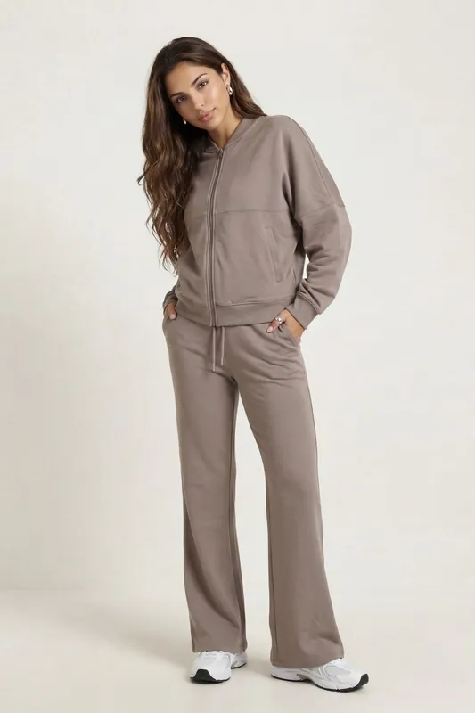 Bomber Jacket And Flare Jogger Set Grey - Urban Bliss