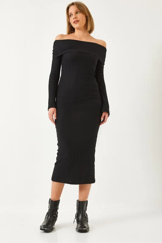 Strapless Ribbed Midi Dress - Bianco Lucci
