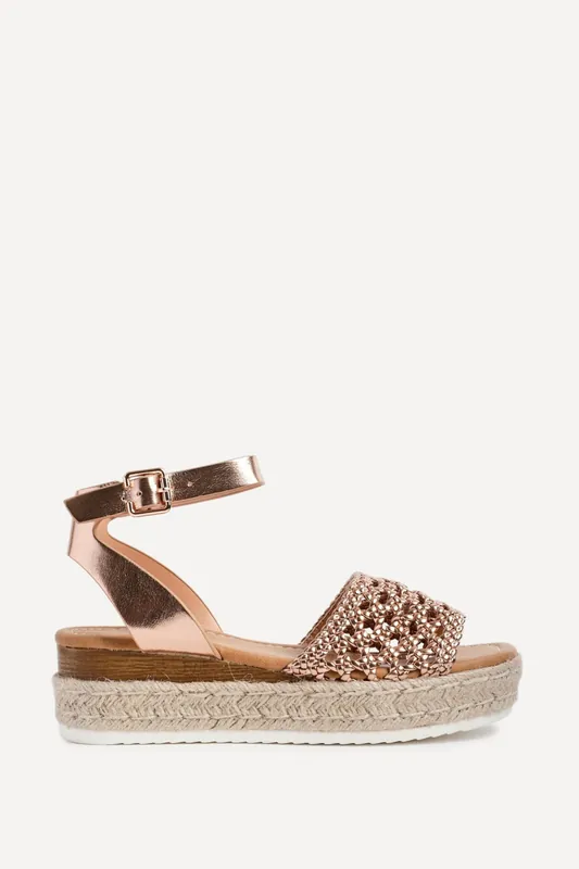 Sundown Rose Gold Espadrille Flatform Sandals - Linzi