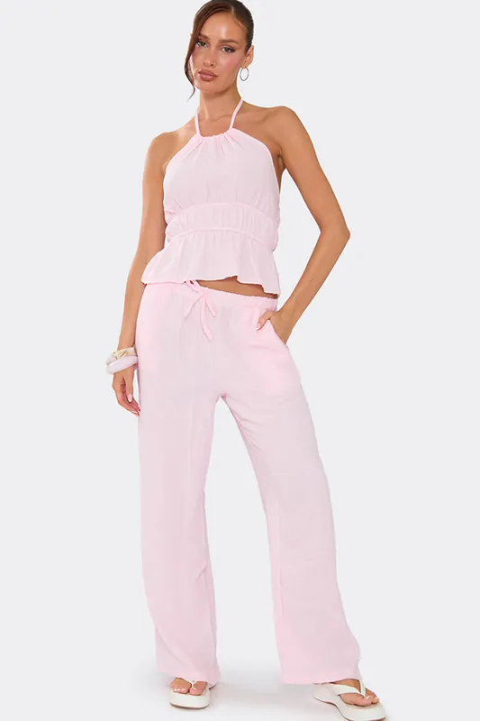 Wide Leg Strappy Halter Neck Ruched Top - EGO