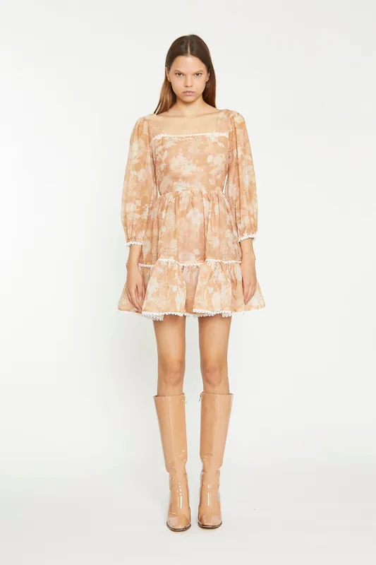 Square Neck Tiered Skater Mini Dress - Shnoo