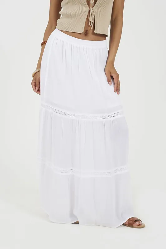 Elasticated Waist Maxi Skirt With Lace Detail - Brave Soul
