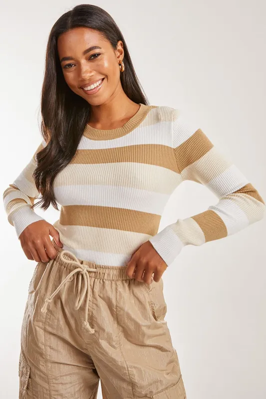 Striped Knitted Long Sleeve Jumper - Pink Vanilla