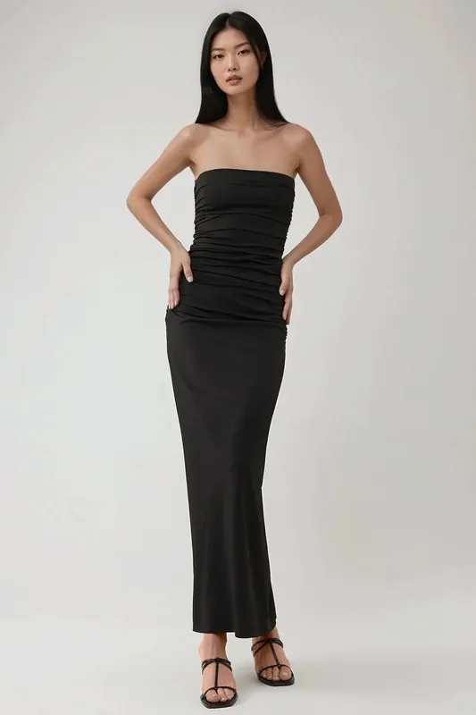 Strapless Bodycon Drapped Maxi Dress - Hiccup