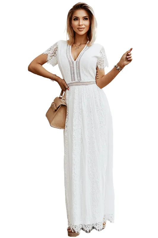 White Blue Fill Your Heart Lace Maxi Dress - Everyday The Label