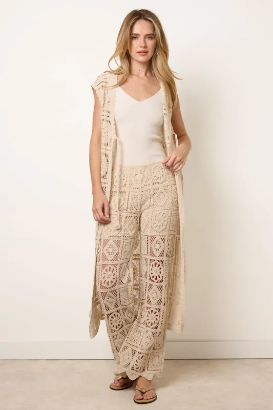 Stone Crochet Flared Trousers - Blue Vanilla