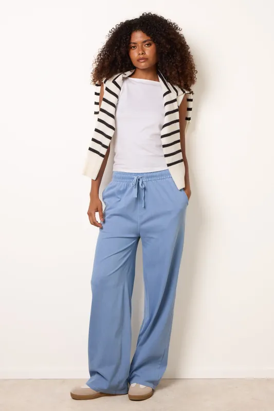 Blue Elastic Waist Trousers - Blue Vanilla