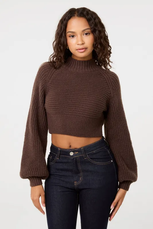 Brown High Neck Knitted Jumper - Pink Vanilla