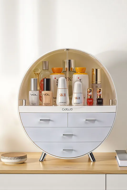 40CM High Round Transparent Cosmetic Display Box With 4 Drawers Storage Box - SHEONLY