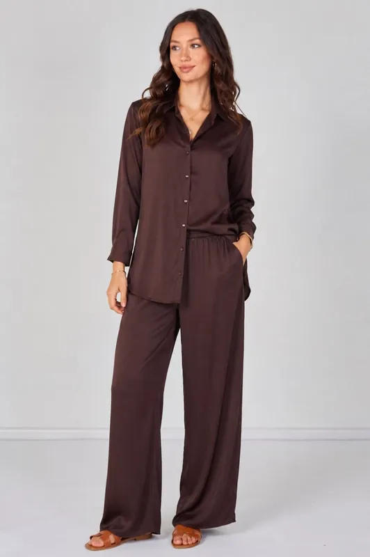 Expresso Satin Shirt and Trousers Co-Ord Set