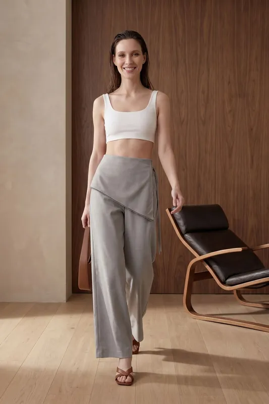 High-Waist Wide-Leg Crepe Trousers