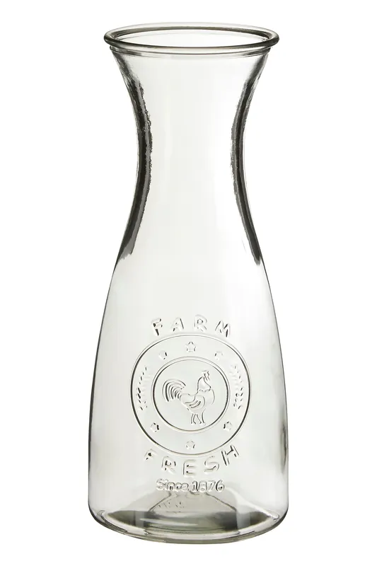 Rustic Clear Glass Embossed Farm Fresh Design 1000ml Carafe, Elegant Water Carafe, Borosilicate Glass Carafe - Orsina