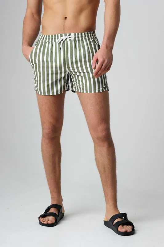 Elasticated Stripe Print Swim Shorts - Influence