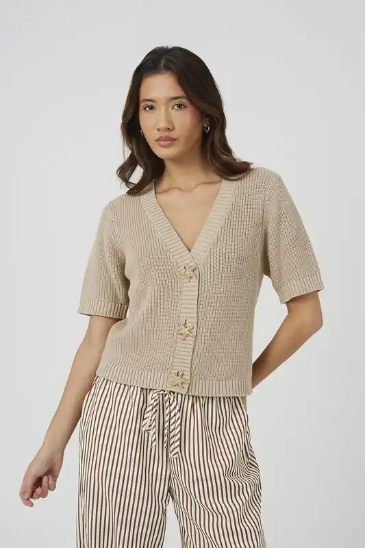 Short Sleeve Knitted Cardigan With Starfish Buttons - Brave Soul