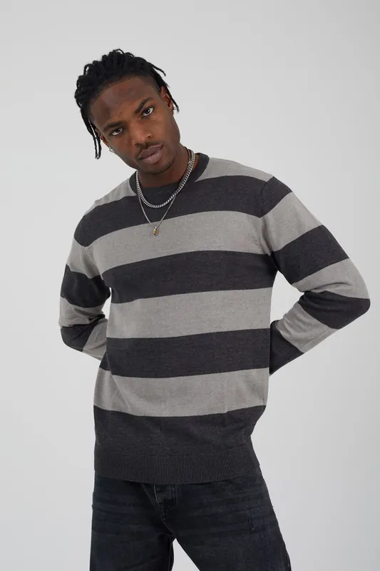 Cotton Crew Neck Block Striped Knit Jumper - Brave Soul