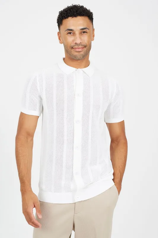 Knitted Stripe Short Sleeve Polo Shirt - Brave Soul