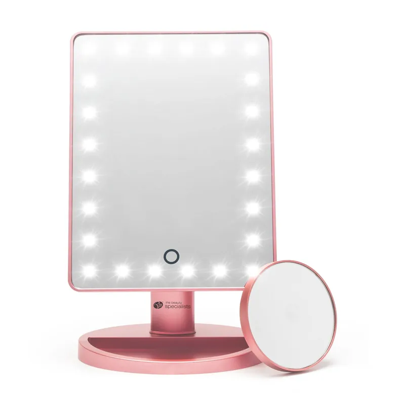 Rose Gold 24 LED Makeup Mirror with mini removable 10X Magnifying Mirror - Rio