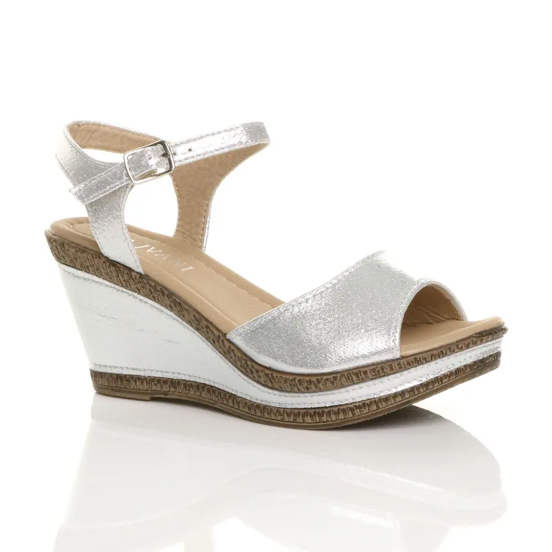 High Wedge Heel Ankle Strap Cork Sandals - AJVANI