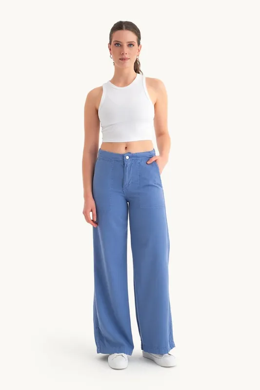 High Waist Wide-Leg Cotton Pants