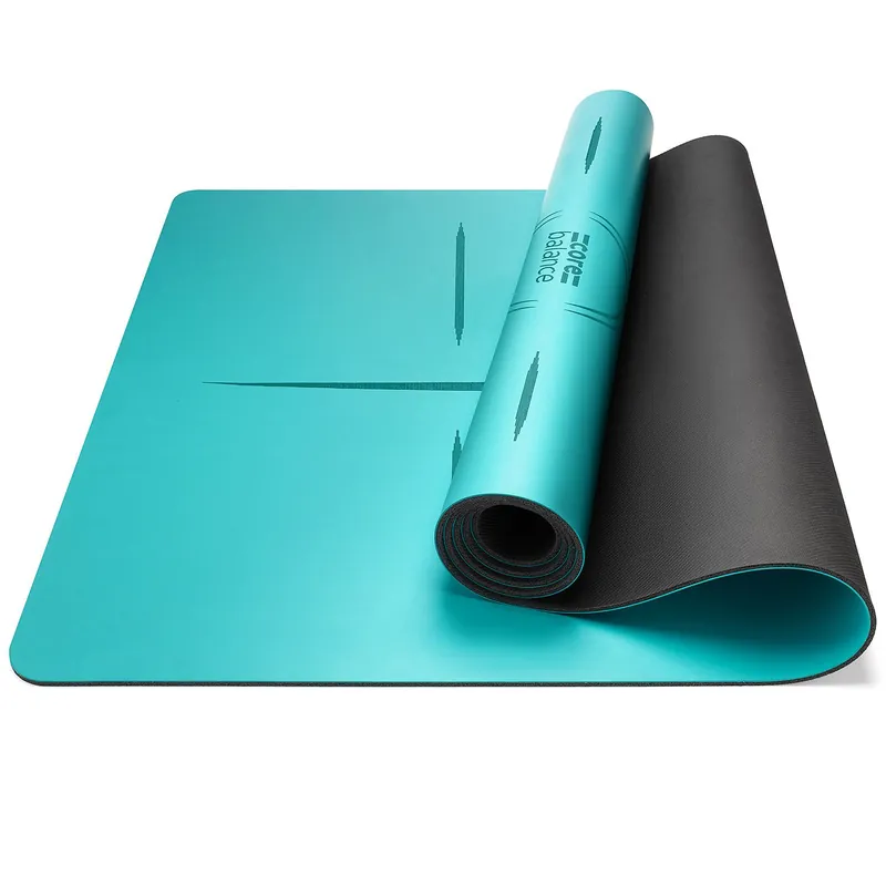 Rubber Yoga Mat With Body Alignment Lines Non Slip Extra Wide - Core Balance