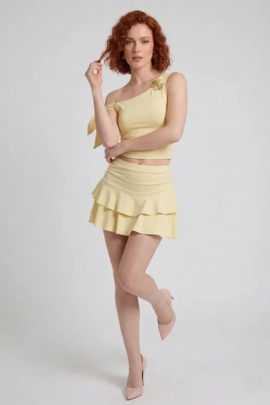 Flower Buckle Detail Top and Frill Skorts - Co-ord Set