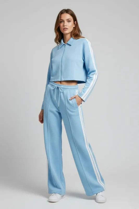 Stripe Zip-Up Tracktop and Jogger Set - Striped - Wide Leg - Tracksuit
