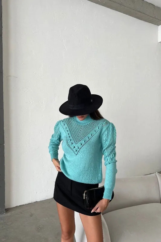 Solid High Neck Detailed Sweater - Hiccup